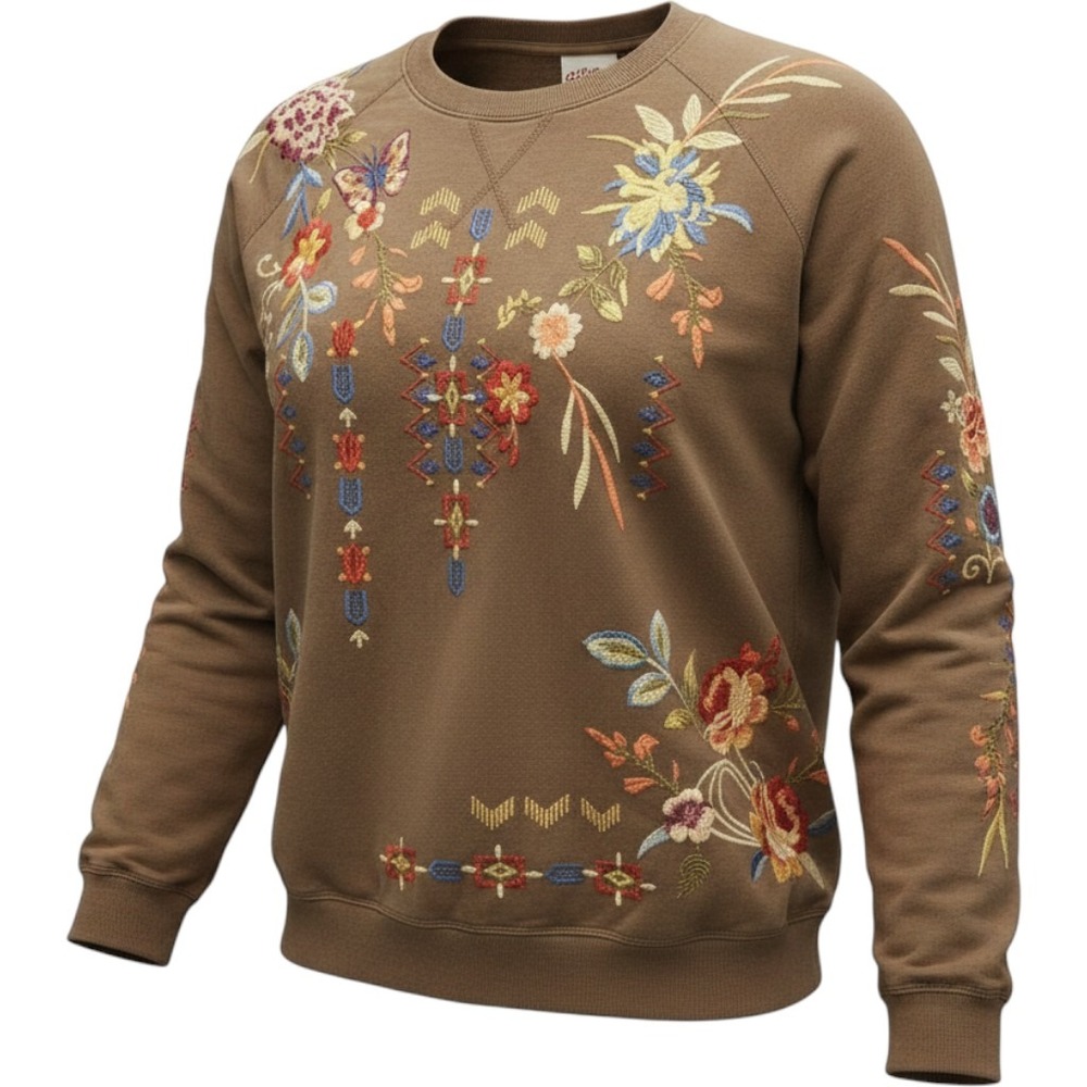 Johnny Was Dreamer Embroidered Sweatshirt XXL Floral Butterfly Pullover Top